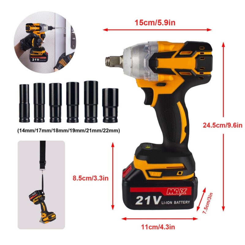 21V Cordless Impact Wrench 1/2 , 800Nm Brushless High Torque Impact Drill Driver Kit with LED Light - Image 7