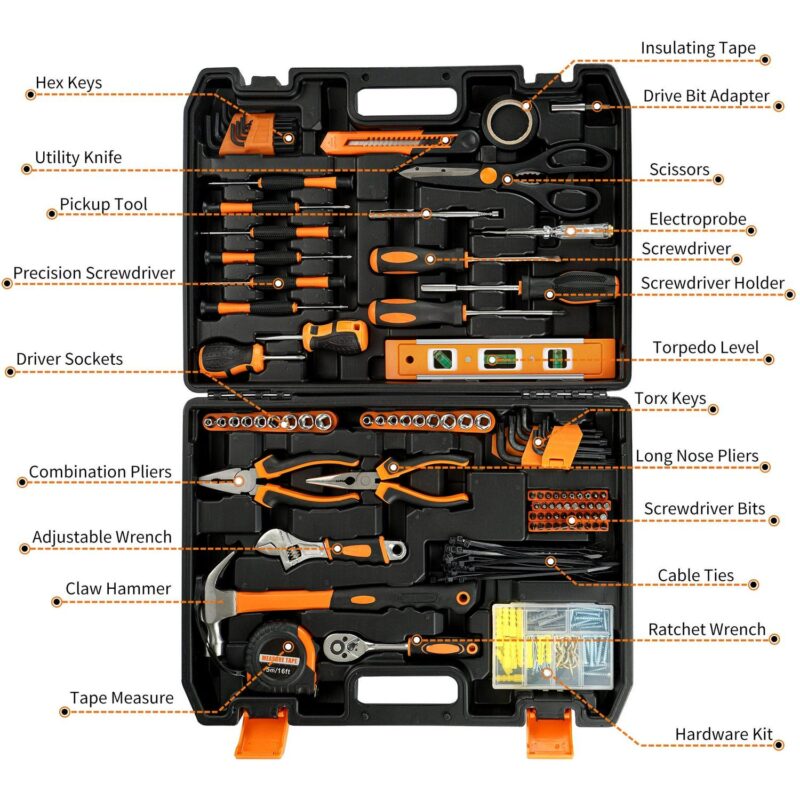 242-Piece Home Tool Kit, JELLAS General Household Hand Tool Set with Toolbox Storage Case for Apartment, Dorm and Home Repair - Image 2
