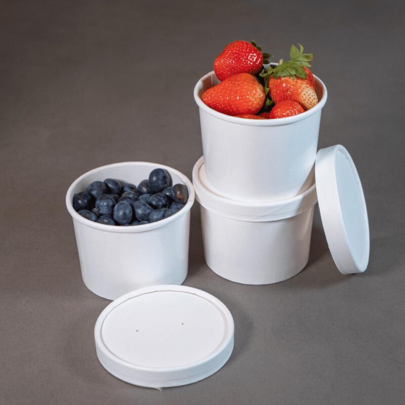 250 Sets White Paper Food Containers With Vented Lids, To Go Hot Soup Bowls, Disposable Ice Cream Cups (8oz) - Image 3