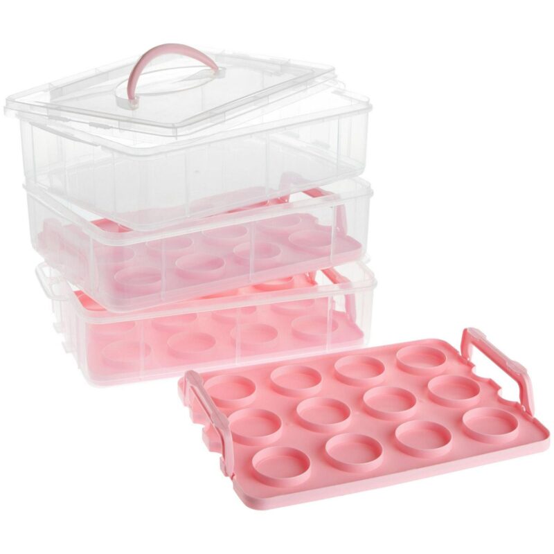 3 Tier Cupcake Carrier with Lid and Handle, Holds 36 Cupcakes (Pink, 13.5 x 10.25 x 10.75 In) - Image 10