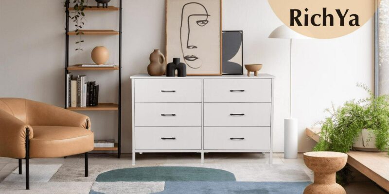 47.3'' Drawer Dresser Chest of 6 Drawers, Storage Dresser Tower for Bedroom, Living Room, Hallway, Nursery, White Storage Cabinet Wooden Dresser with Steel Frame, White - Image 4