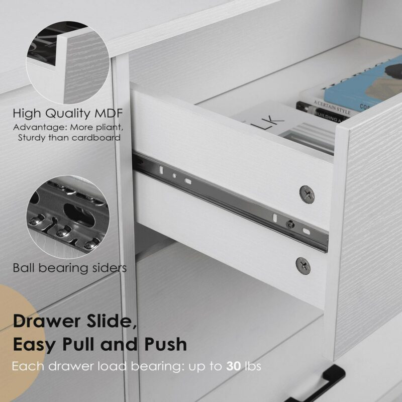 47.3'' Drawer Dresser Chest of 6 Drawers, Storage Dresser Tower for Bedroom, Living Room, Hallway, Nursery, White Storage Cabinet Wooden Dresser with Steel Frame, White - Image 5