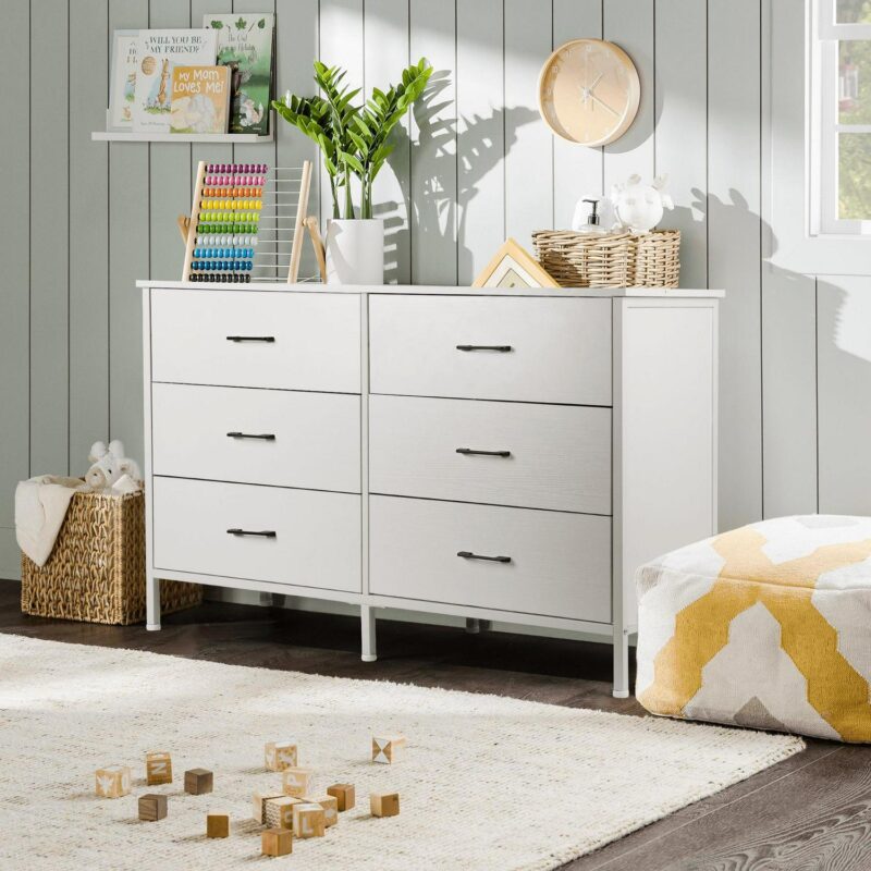 47.3'' Drawer Dresser Chest of 6 Drawers, Storage Dresser Tower for Bedroom, Living Room, Hallway, Nursery, White Storage Cabinet Wooden Dresser with Steel Frame, White - Image 8