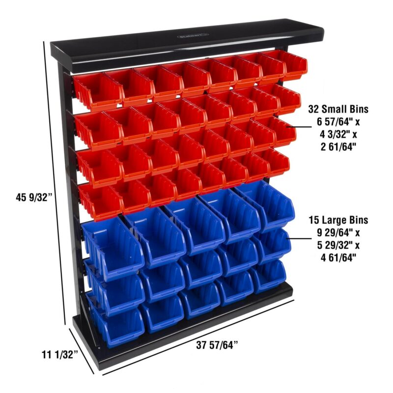 47 Bin Storage Rack- Wall Mountable or Tabletop Shelves with Removeable Bins- Garage Organizer for Tools Parts Hardware Crafts and More by Stalwart - Image 6