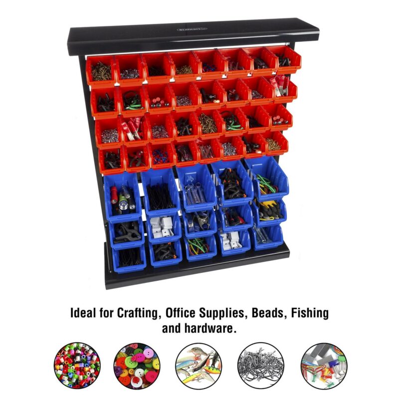 47 Bin Storage Rack- Wall Mountable or Tabletop Shelves with Removeable Bins- Garage Organizer for Tools Parts Hardware Crafts and More by Stalwart - Image 5