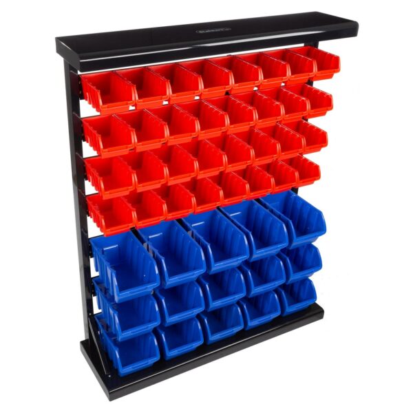 47 Bin Storage Rack- Wall Mountable or Tabletop Shelves with Removeable Bins- Garage Organizer for Tools Parts Hardware Crafts and More by Stalwart