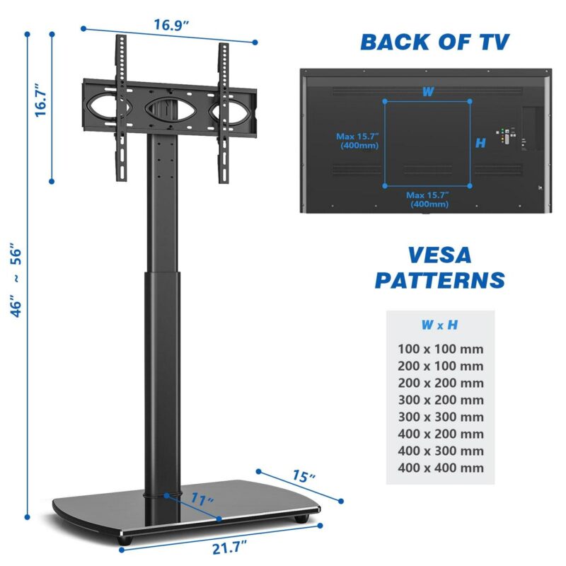 5Rcom Modern Floor TV Stand for TVs up to 65 inch, Black Apple TV Roku Ultra Mount - Image 7
