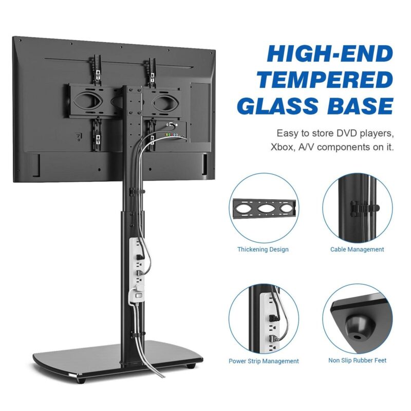 5Rcom Modern Floor TV Stand for TVs up to 65 inch, Black Apple TV Roku Ultra Mount - Image 3