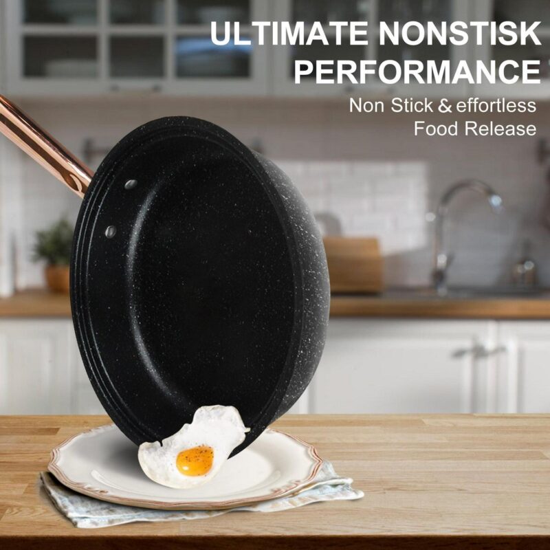 8 Pcs Pots and Pans Set Non Stick, Nonstick Kitchen Cookware Sets, Induction Cookware, For Oven and Dishwasher Safe, Premium Kitchen Cooking Set with Gold Handles, Black - Image 5