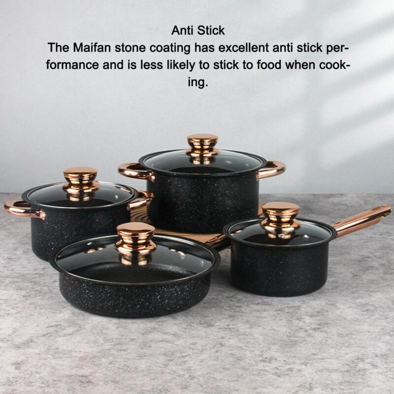 8 Pcs Pots and Pans Set Non Stick, Nonstick Kitchen Cookware Sets, Induction Cookware, For Oven and Dishwasher Safe, Premium Kitchen Cooking Set with Gold Handles, Black - Image 8