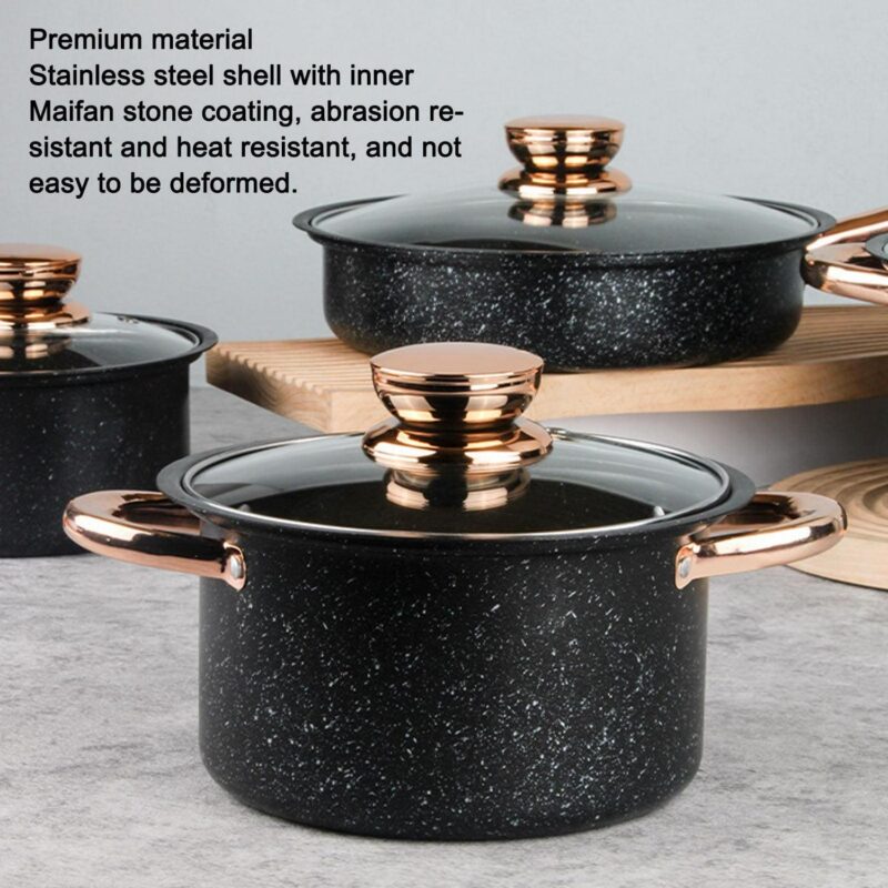 8 Pcs Pots and Pans Set Non Stick, Nonstick Kitchen Cookware Sets, Induction Cookware, For Oven and Dishwasher Safe, Premium Kitchen Cooking Set with Gold Handles, Black - Image 9