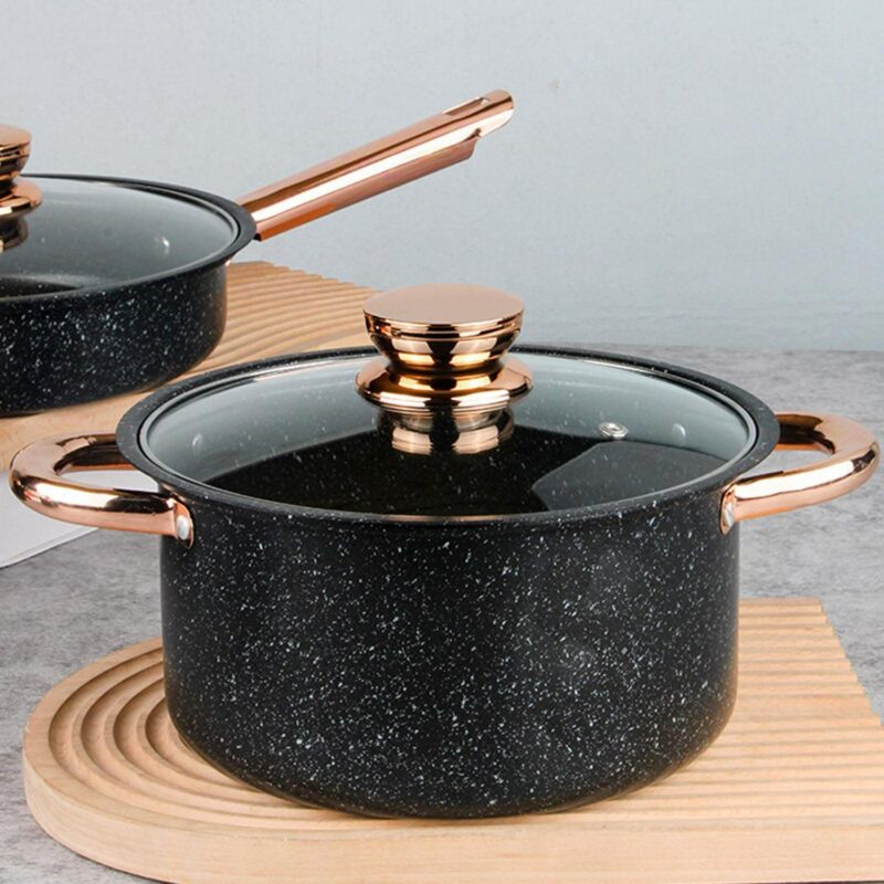 8 Pcs Pots and Pans Set Non Stick, Nonstick Kitchen Cookware Sets, Induction Cookware, For Oven and Dishwasher Safe, Premium Kitchen Cooking Set with Gold Handles, Black - Image 11