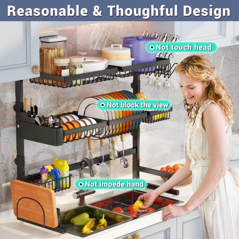 ADBIU 3-Tier Over The Sink Dish Drying Rack, Expandable Length and Height, Snap-On Design - Image 5