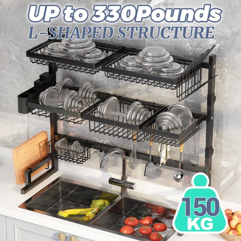 ADBIU 3-Tier Over The Sink Dish Drying Rack, Expandable Length and Height, Snap-On Design - Image 6