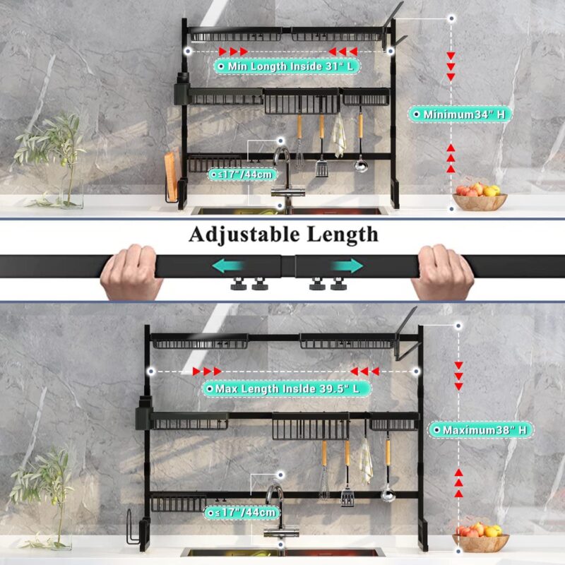 ADBIU 3-Tier Over The Sink Dish Drying Rack, Expandable Length and Height, Snap-On Design - Image 2