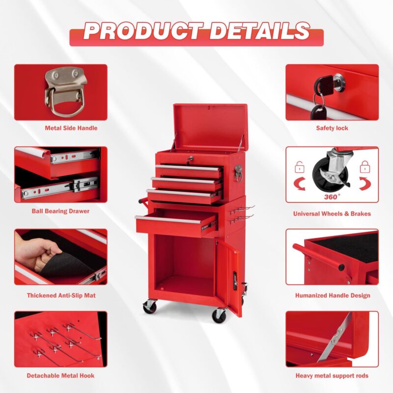 AECOJOY Tool Chest Rolling Tool Chest& Cabinets with Wheels Tool Organizer Box for Garage Workshop (Redi 1/4 - Image 4