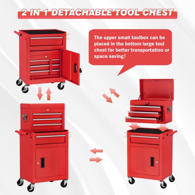 AECOJOY Tool Chest Rolling Tool Chest& Cabinets with Wheels Tool Organizer Box for Garage Workshop (Redi 1/4 - Image 6