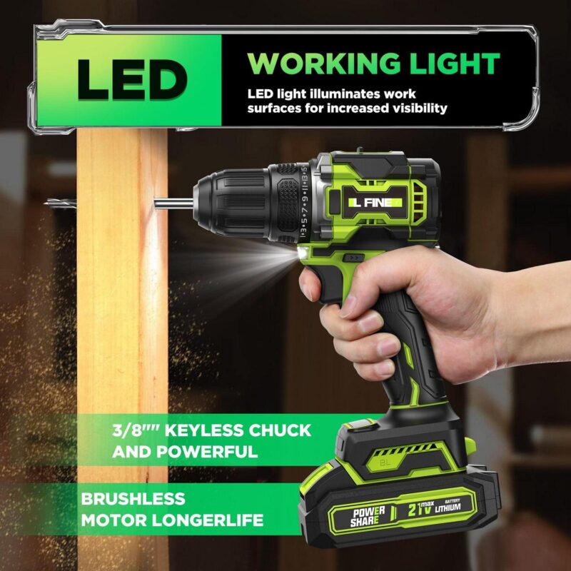 ATUPEN Cordless Power Drill Set - 21V Electric Drill with 2*2Ah Batteries 2 Variable Speed 21 Torque Setting 3/8 inch Power Tools Kit Drill Driver Accessories,Black - Image 3