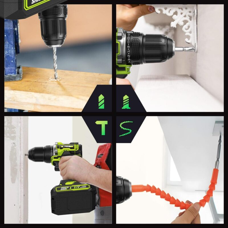 ATUPEN Cordless Power Drill Set - 21V Electric Drill with 2*2Ah Batteries 2 Variable Speed 21 Torque Setting 3/8 inch Power Tools Kit Drill Driver Accessories,Black - Image 6