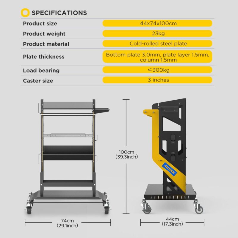 AUTOOL Automotive Service Tool Cart Car Repair Diagnostic Cart on Wheels Rolling Tool Cart Multi-Layer Storage with 4 360A Rotation Casters 660 lbs Capacity Service Utility Cart - Image 8