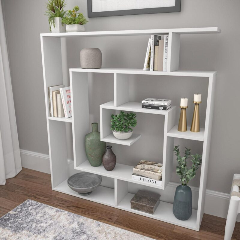 Ada Home Decor Briscoe 4 Tier Open Shelf Bookcase Modern Geometric Book Shelves, White - Image 2