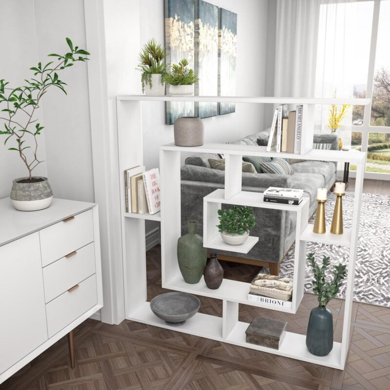 Ada Home Decor Briscoe 4 Tier Open Shelf Bookcase Modern Geometric Book Shelves, White - Image 4