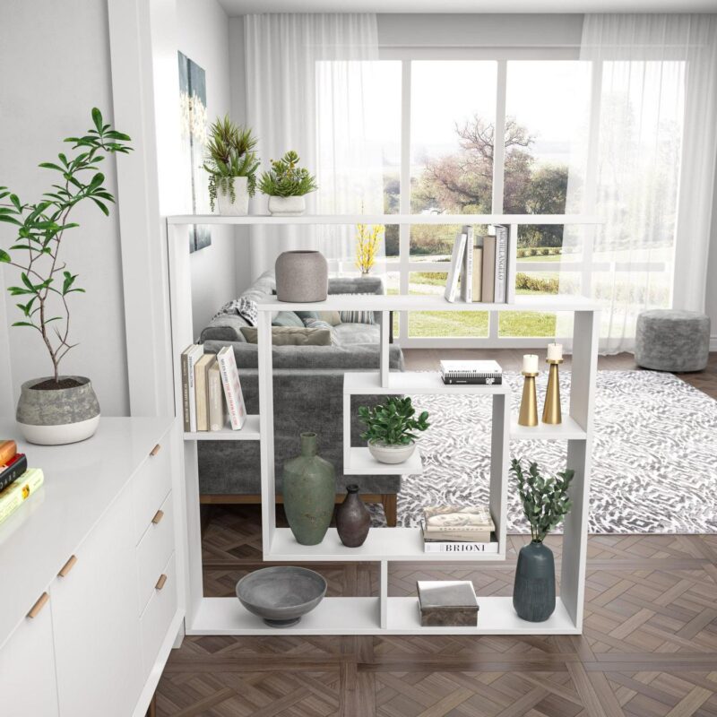 Ada Home Decor Briscoe 4 Tier Open Shelf Bookcase Modern Geometric Book Shelves, White - Image 5