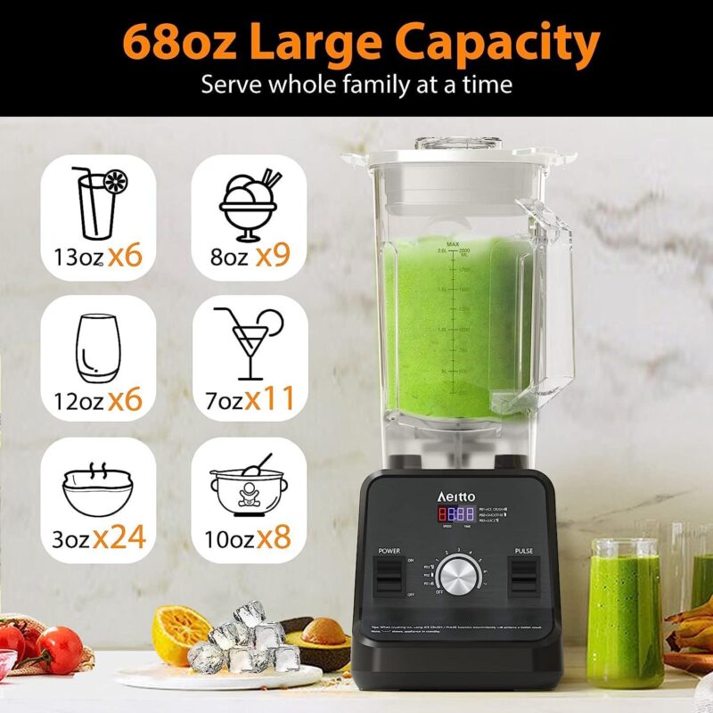 AeittoA Blender, Blenders for Kitchen with 1500-Watt Motor, 68 Oz Large Capacity, Countertop Professional Blenders for Ice Crush, Frozen Drinks, Black - Image 3