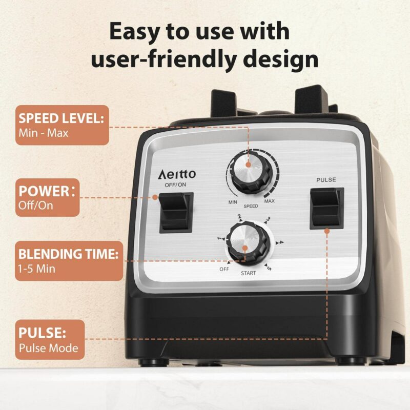 Aeitto Blender, Blenders for Kitchen with 1800W Motor, 85 Oz. Large Capacity, 2-in-1 Blender and Grinder Combo, BPA-Free Countertop Professional Blender for Smoothies, Ice Crush, Frozen Drinks, Silver - Image 6