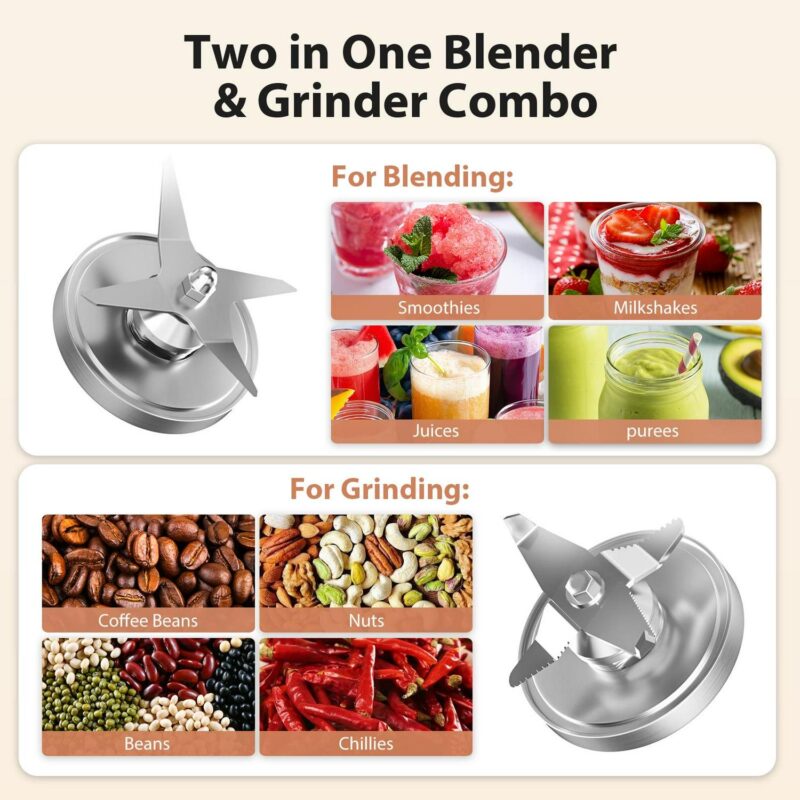 Aeitto Blender, Blenders for Kitchen with 1800W Motor, 85 Oz. Large Capacity, 2-in-1 Blender and Grinder Combo, BPA-Free Countertop Professional Blender for Smoothies, Ice Crush, Frozen Drinks, Silver - Image 3