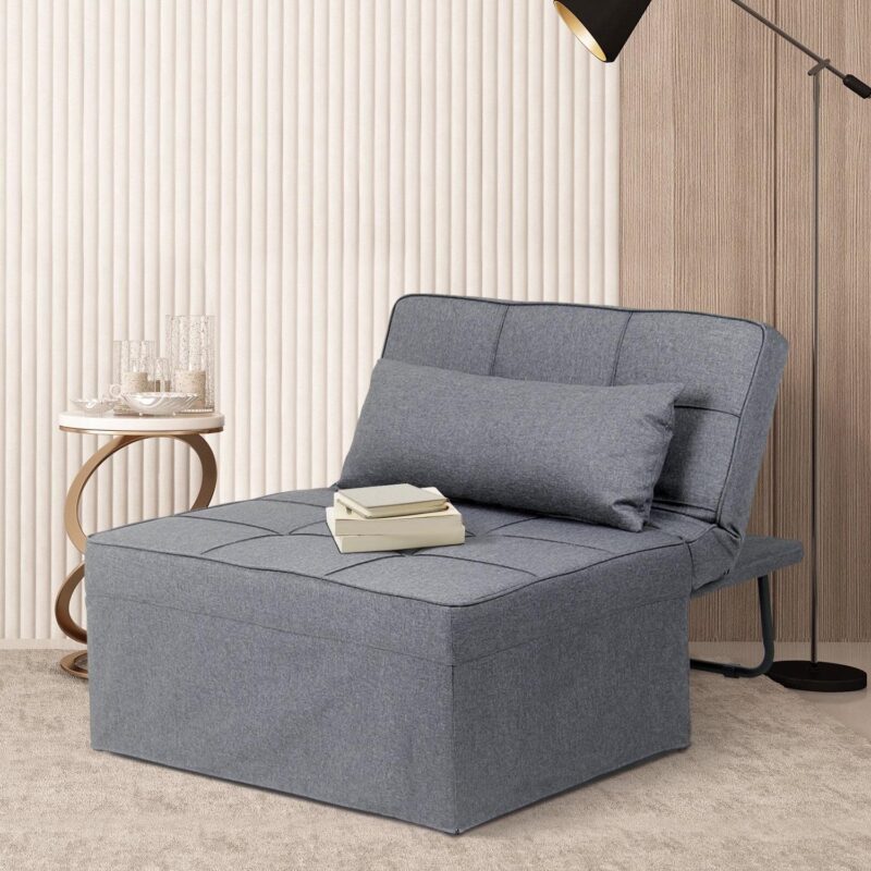 Ainfox Ottoman Chair Lounger Bedi 1/4 4 in 1 Convertible Single Sofa Couch Futon Bed, 70.9''L x 33.9''W(Light Grey) - Image 4
