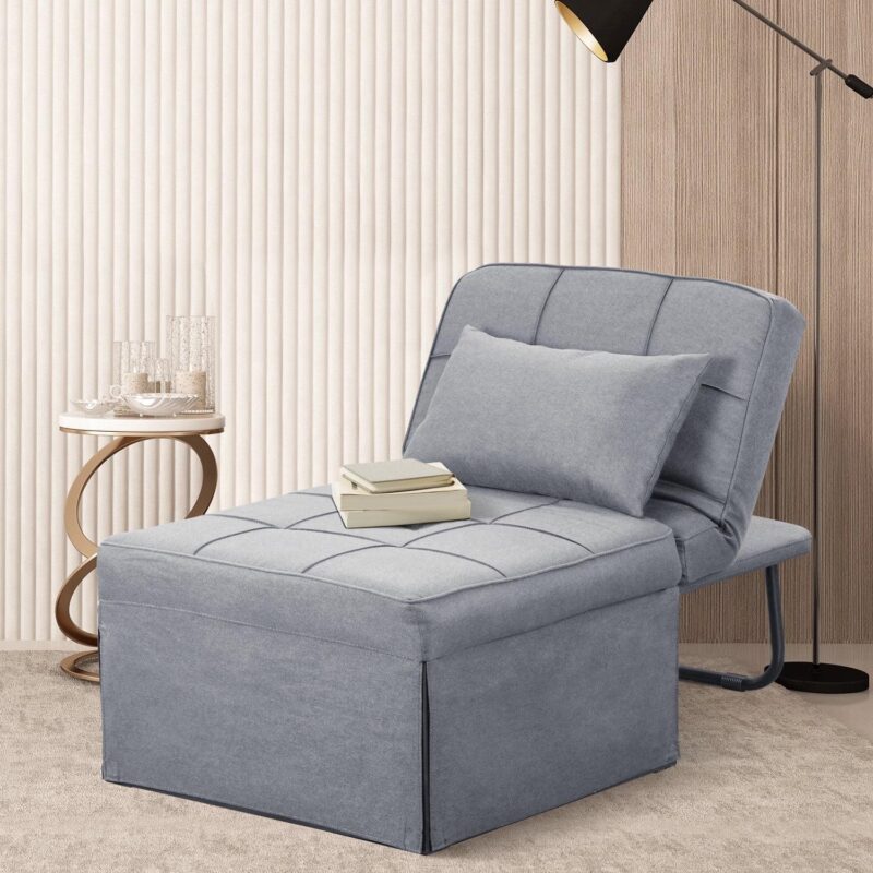Ainfox Ottoman Chair Lounger Bedi 1/4 4 in 1 Breathable Linen Convertible Single Sofa Couch, 73.2''L x 28.15''(Light Grey) - Image 7