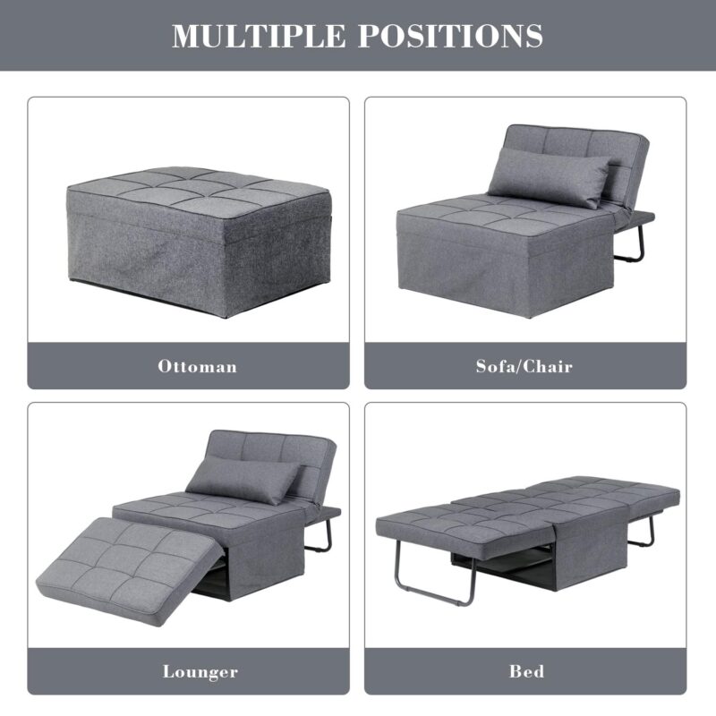 Ainfox Ottoman Chair Lounger Bedi 1/4 4 in 1 Convertible Single Sofa Couch Futon Bed, 70.9''L x 33.9''W(Light Grey) - Image 3