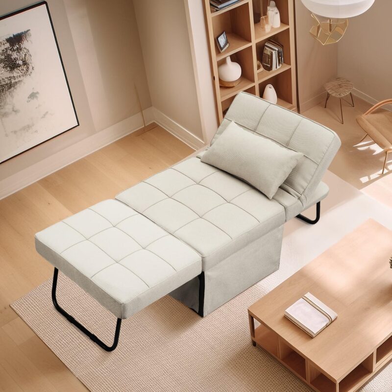 Ainfox Ottoman Chair Lounger Bedi 1/4 4 in 1 Convertible Single Sofa Couch Futon Bed, 70.9''L x 33.9''W(Beige) - Image 7
