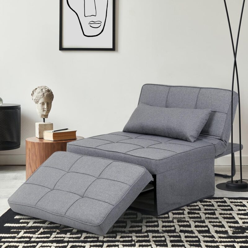 Ainfox Ottoman Chair Lounger Bedi 1/4 4 in 1 Convertible Single Sofa Couch Futon Bed, 70.9''L x 33.9''W(Light Grey)