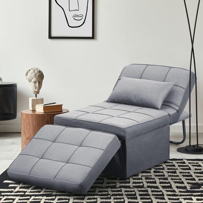 Ainfox Ottoman Chair Lounger Bedi 1/4 4 in 1 Breathable Linen Convertible Single Sofa Couch, 73.2''L x 28.15''(Light Grey) - Image 6