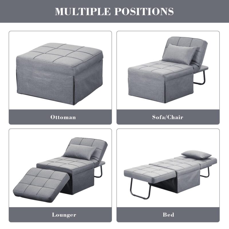 Ainfox Ottoman Chair Lounger Bedi 1/4 4 in 1 Breathable Linen Convertible Single Sofa Couch, 73.2''L x 28.15''(Light Grey) - Image 5
