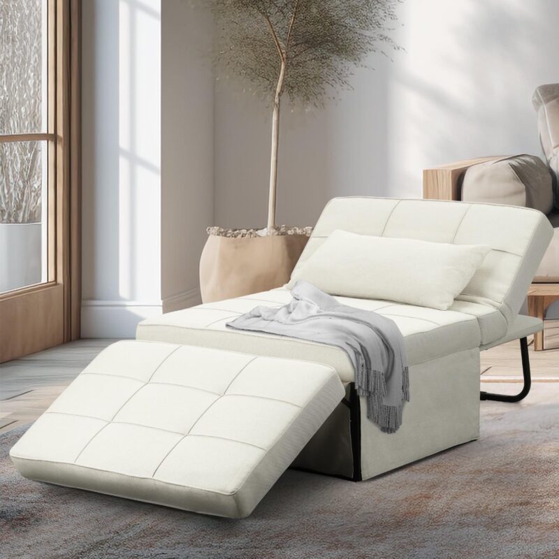 Ainfox Ottoman Chair Lounger Bedi 1/4 4 in 1 Convertible Single Sofa Couch Futon Bed, 70.9''L x 33.9''W(Beige)