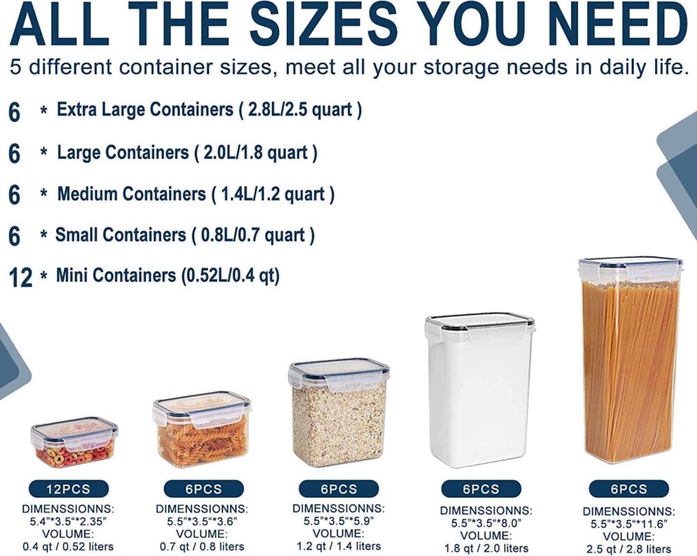 Airtight Food Storage Containers with Lids, 36 Pieces BPA-Free Plastic Kitchen and Pantry Organization Containers for Cereal, Flour and Sugar - Image 3
