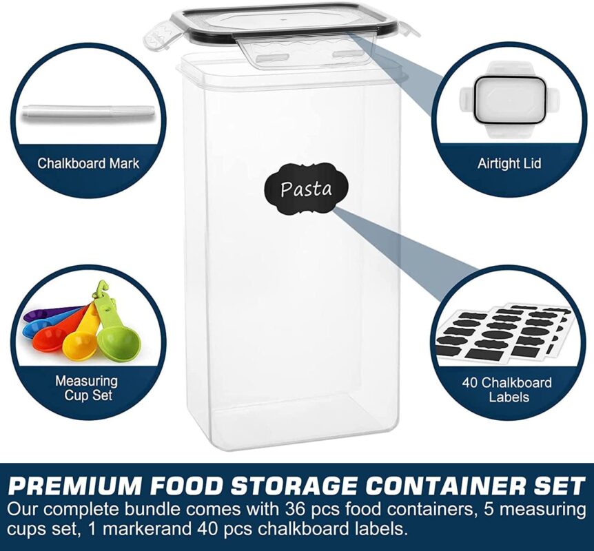 Airtight Food Storage Containers with Lids, 36 Pieces BPA-Free Plastic Kitchen and Pantry Organization Containers for Cereal, Flour and Sugar - Image 4