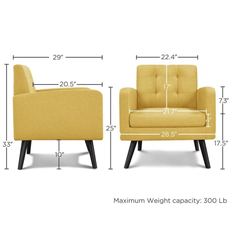 Alden Design Modern Tufted Accent Arm Chair with Rubber Wood Leg for Living Room, Yellow - Image 3