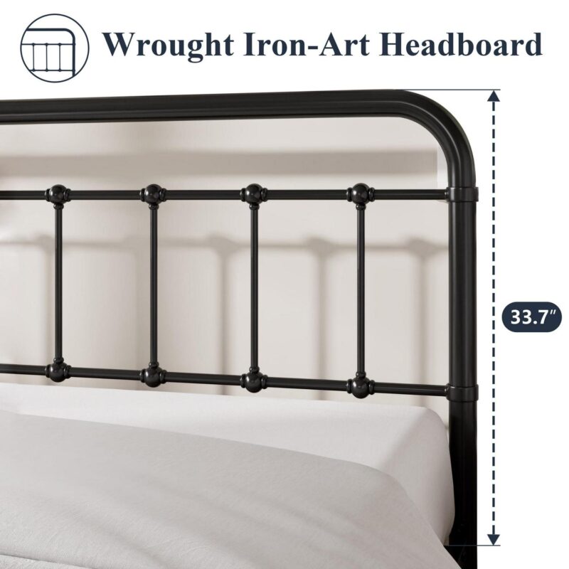 Allewie Queen Size Metal Platform Bed Frame with Victorian Style Wrought Iron-Art Headboard/Footboard, Black - Image 4