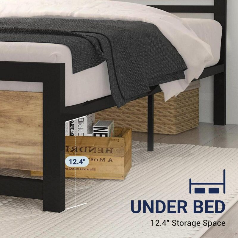 Allewie Queen Size Metal Platform Bed Frame with Square Frame Wooden Headboard&Footboard, 12.4  Under-bed Storage Space, Brown - Image 4