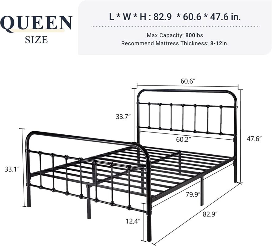 Allewie Queen Size Metal Platform Bed Frame with Victorian Style Wrought Iron-Art Headboard/Footboard, Black - Image 7
