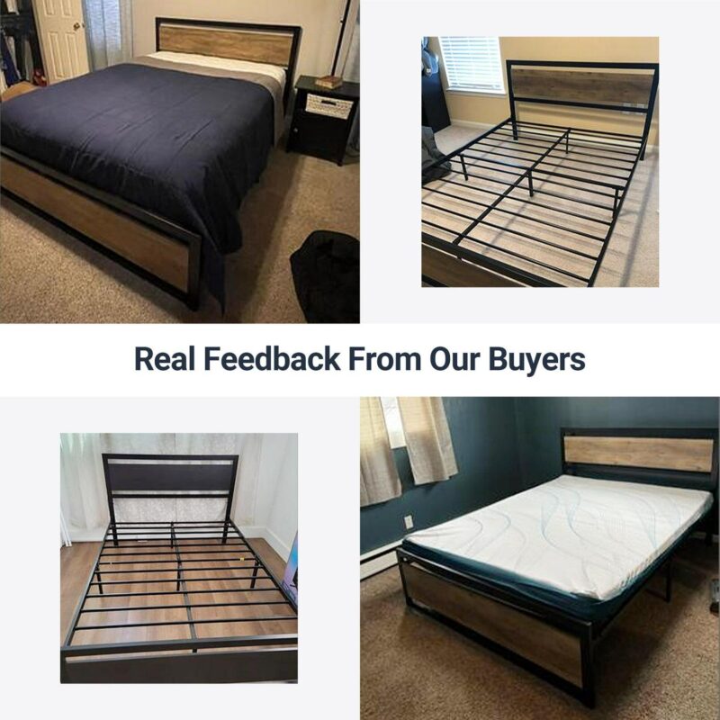 Allewie Queen Size Metal Platform Bed Frame with Square Frame Wooden Headboard&Footboard, 12.4  Under-bed Storage Space, Brown - Image 7