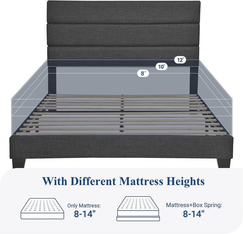 Allewie Queen Size Platform Bed Frame with Fabric Upholstered Headboard, No Box Spring Needed, Dark Grey - Image 6