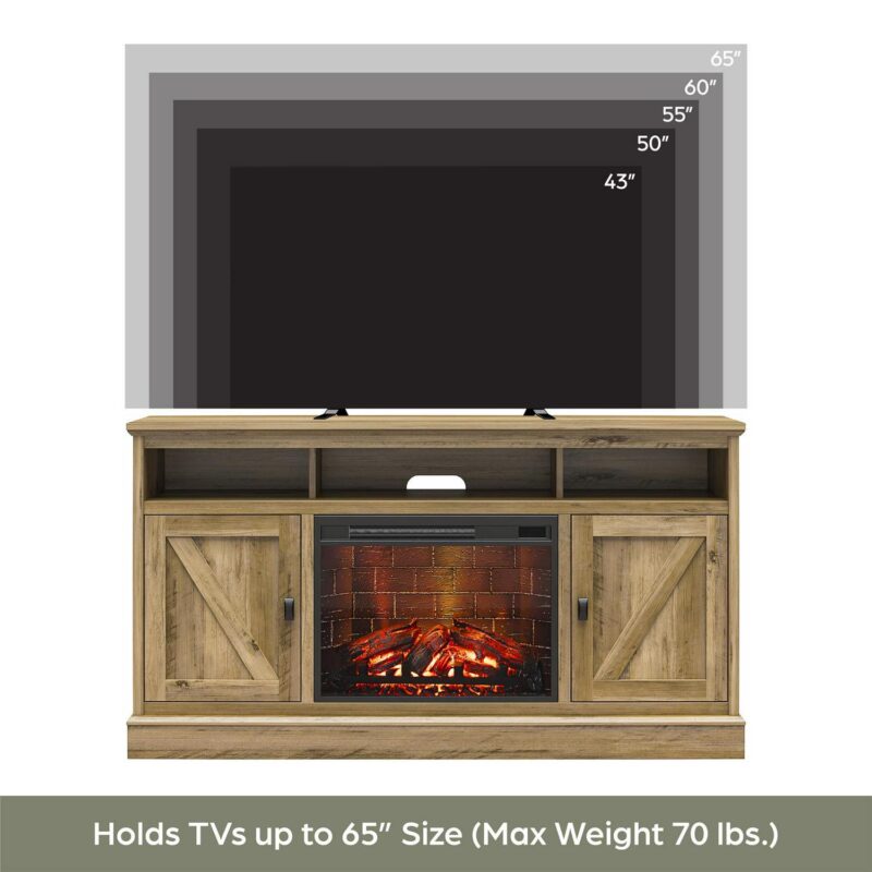 Ameriwood Home Ashton Lane Electric Fireplace TV Stand for TVs up to 65 , Rustic Oak - Image 11