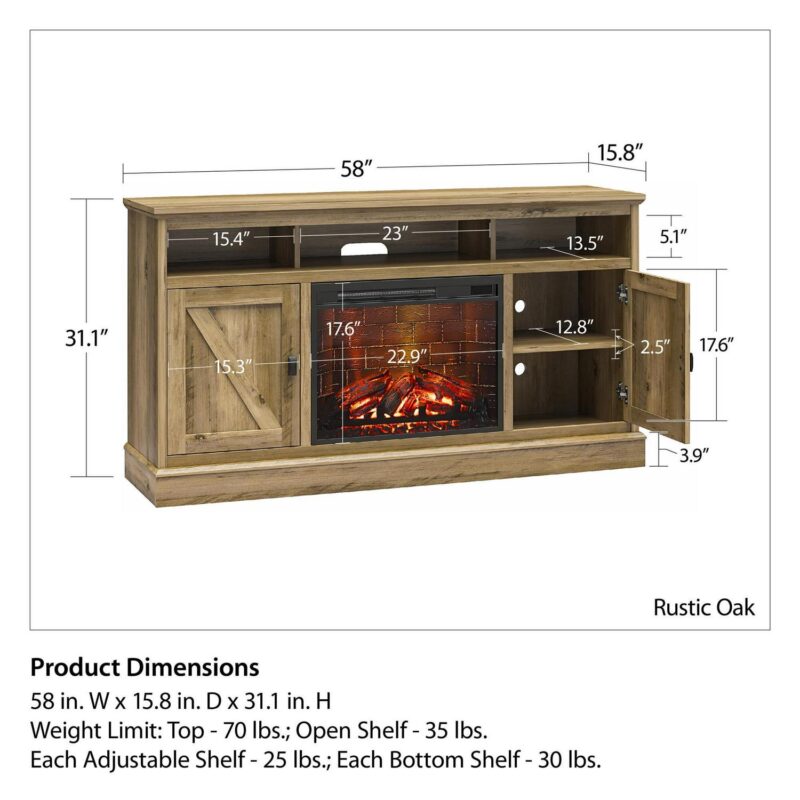 Ameriwood Home Ashton Lane Electric Fireplace TV Stand for TVs up to 65 , Rustic Oak - Image 14