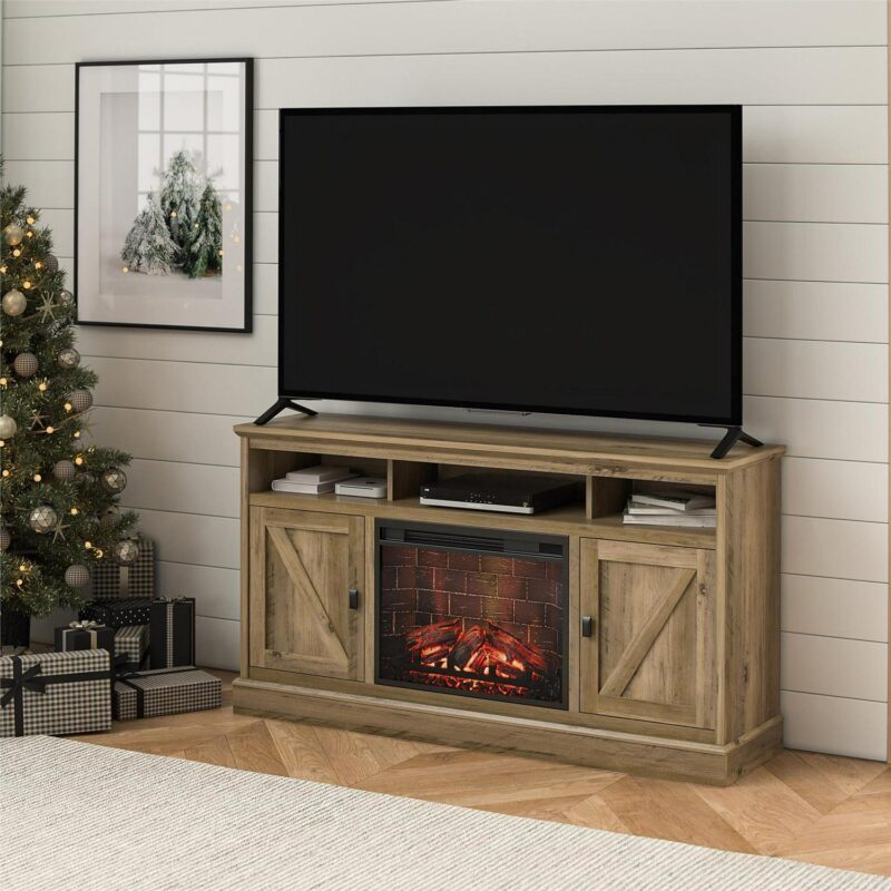 Ameriwood Home Ashton Lane Electric Fireplace TV Stand for TVs up to 65 , Rustic Oak - Image 3