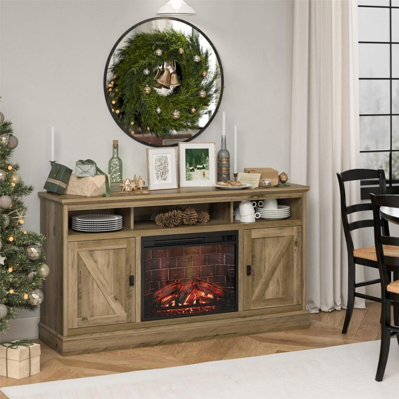 Ameriwood Home Ashton Lane Electric Fireplace TV Stand for TVs up to 65 , Rustic Oak - Image 4